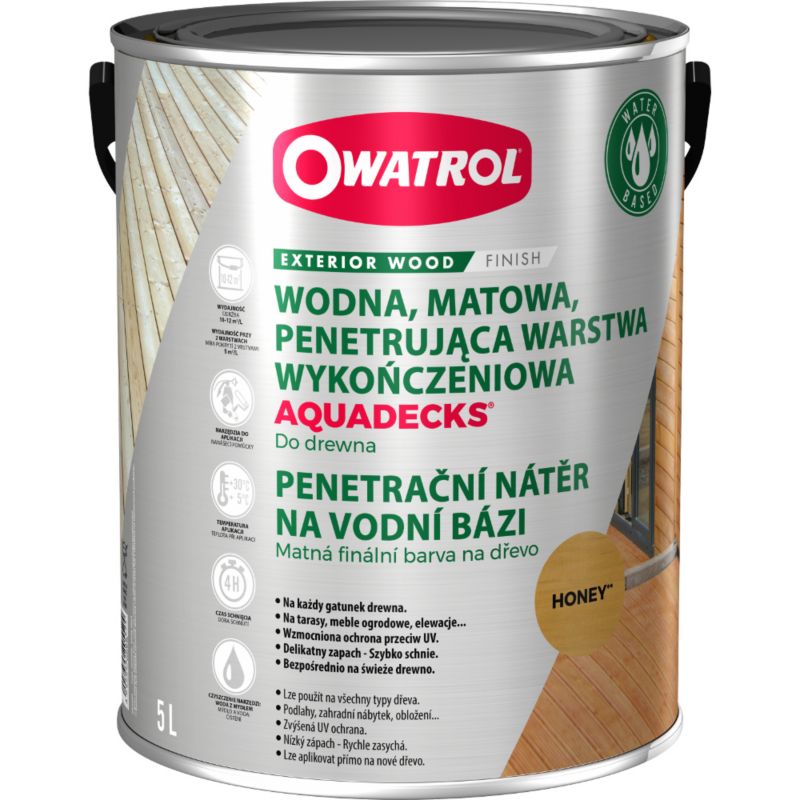 Saturator do wszystkich gatunków drewna Owatrol Aquadecks Honey 5L 1 szt.