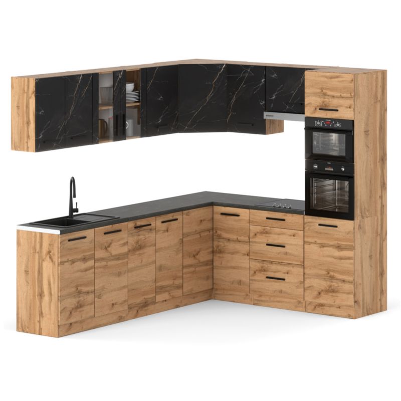 Zestaw Kuchenny Hurtownia-Mebli Z Blatem Kuchnia Marra Narozna 460cm Dąb Wotan San Sebastian/Dąb Wotan 460x47x145 cm 1szt.