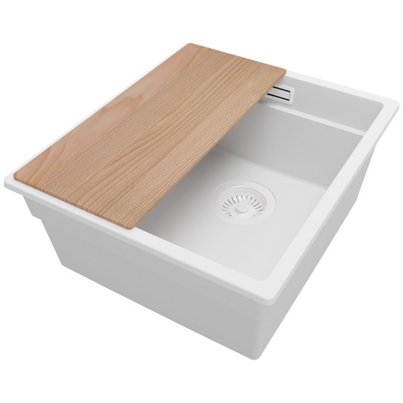 Zlewozmywak Praga Slim PRIMAGRAN Nablatowy 41x47cm do szafki od 45cm z Syfonem i Dodatkiem Cały Biały 1 szt.