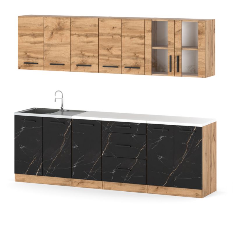 Zestaw Kuchenny Hurtownia-Mebli Z Blatem Kuchnia Remino 260cm Dąb Wotan Dąb Wotan/San Sebastian 260x47x145 cm 1szt.