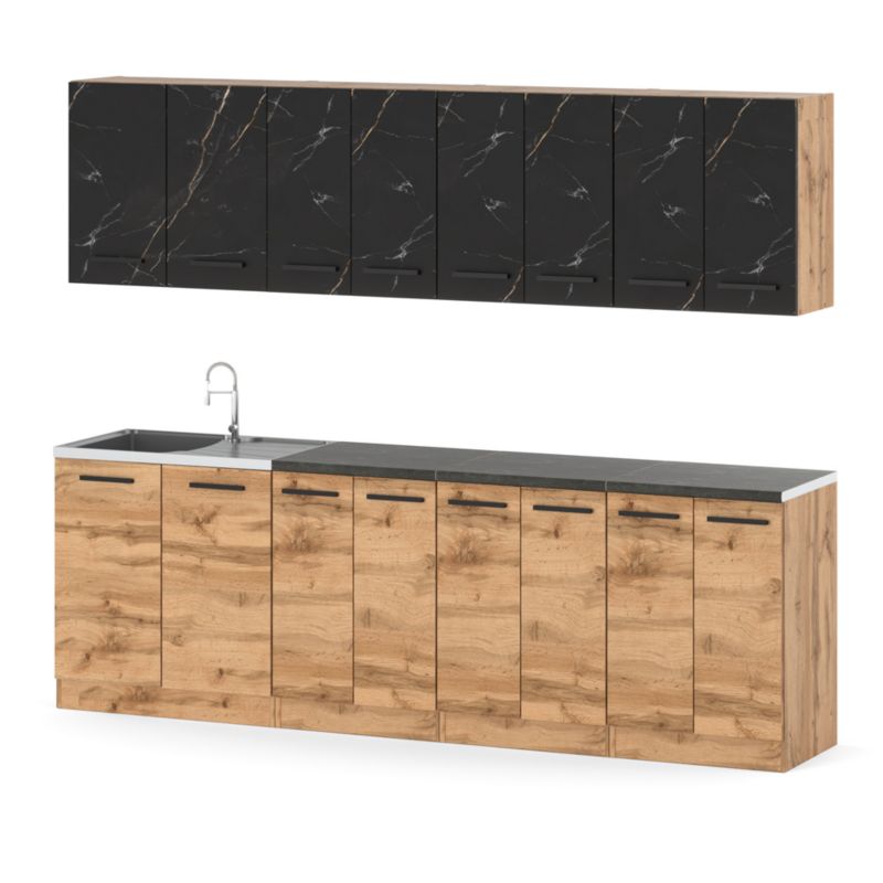 Zestaw Kuchenny Hurtownia-Mebli Z Blatem Kuchnia Vero 260cm Dąb Wotan San Sebastian/Dąb Wotan 260x47x145 cm 1szt.