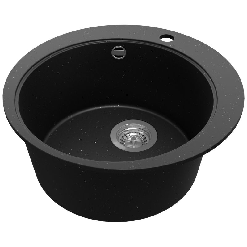 Zlewozmywak Okrągły Piza PRIMAGRAN Nablatowy 50x50cm do szafki od 45cm z Syfonem Czarny Metalik 1 szt.