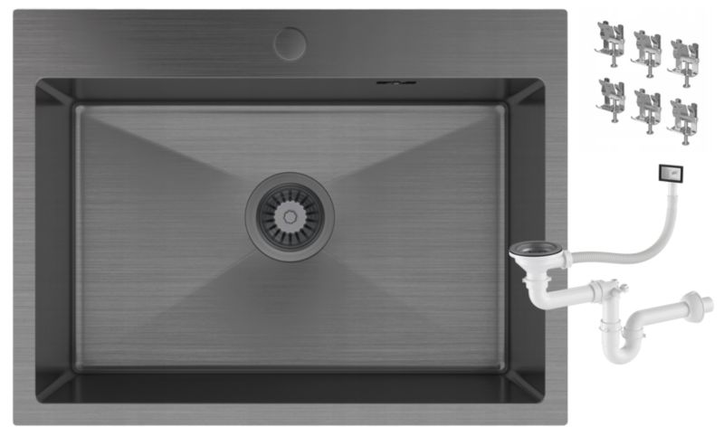 Zlewozmywak Stalowy Granitan Bari60 Jednokomorowy z Syfonem 1kpl.