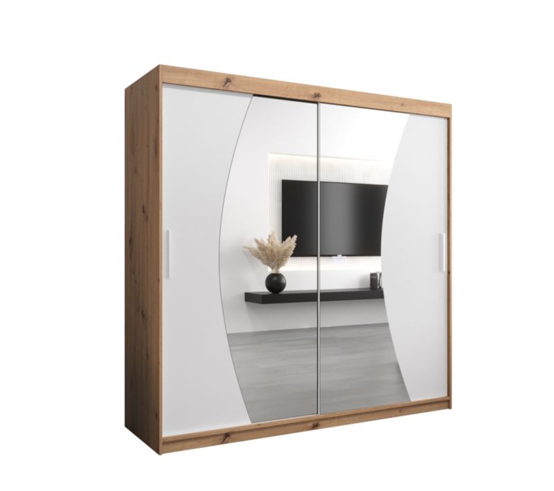 Szafa przesuwna Garderoba Abiks WAVE 200 dąb artisan + biały mat 1 szt.