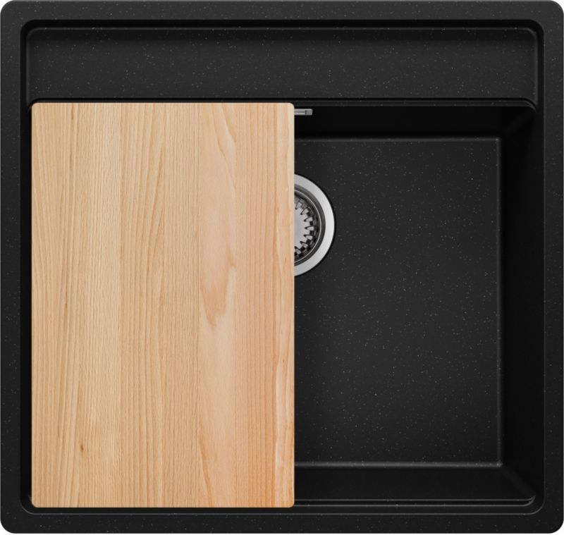 Zlewozmywak podblatowy Bergen PRIMAGRAN 56x53cm do szafki od 60cm, Czarny Metalik + Syfon + Deska, S076, 1 szt.