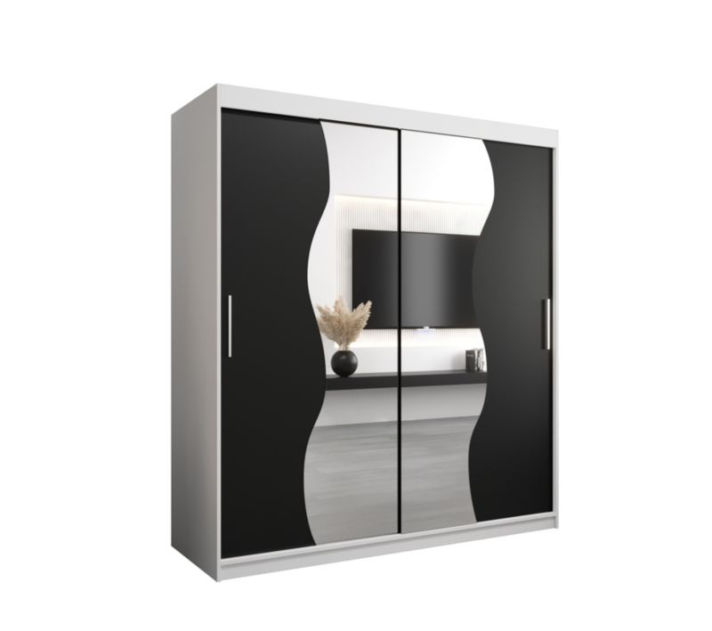 Szafa przesuwna Garderoba Abiks MADRYT 180 biały mat + czarny mat 1 szt.