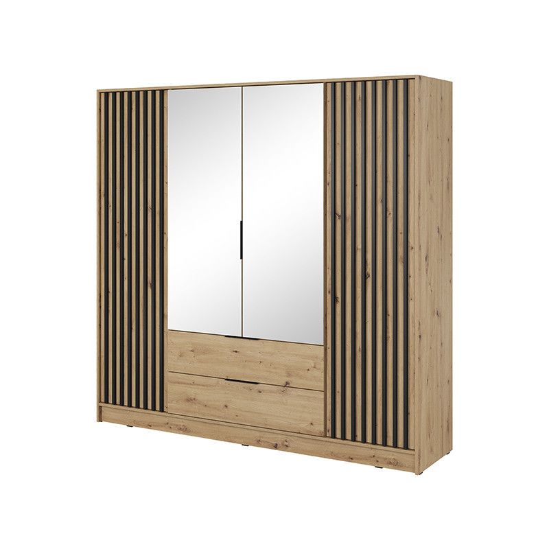 Szafa czterodrzwiowa z szufladami Bettso Nelly 4D z lustrem i lamelami dąb artisan 1szt.