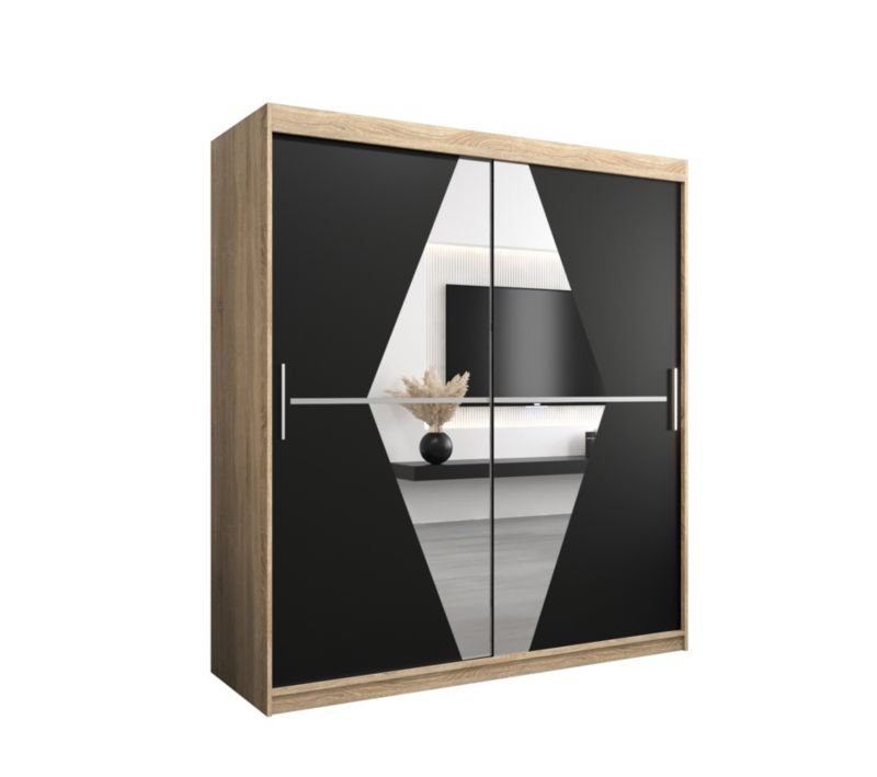 Szafa przesuwna Garderoba Abiks BOLIWIA 180 dąb sonoma + czarny mat 1 szt.