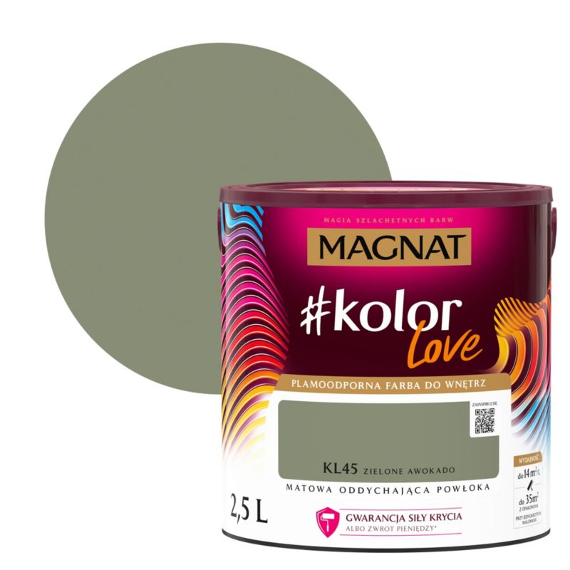 Farba kolorowa plamoodporna Magnat #kolorLove KL45 zielone awokado 2,5 l