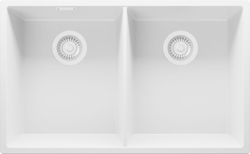 Zlewozmywak Londyn Slim Twin PRIMAGRAN Nablatowy 76x47cm do szafki od 80cm, Cały Biały + Syfon, S008, 1 szt.