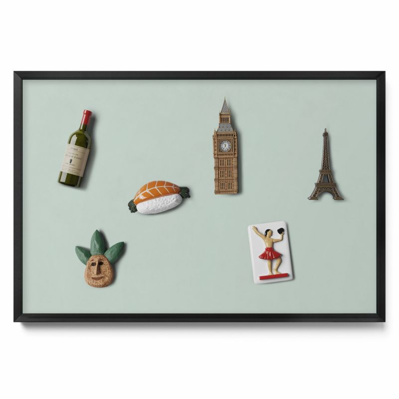 Tablica na magnesy z podróży Tulup 60x40 cm Kolor seledynowy w czarnej ramie 1 szt.