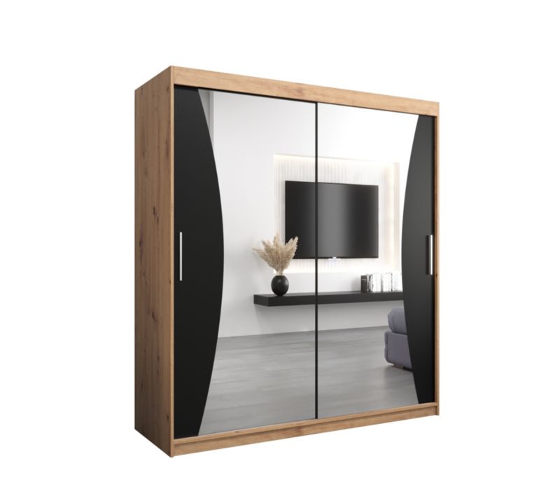 Szafa przesuwna Garderoba Abiks MONACO 180 dąb artisan + czarny mat 1 szt.