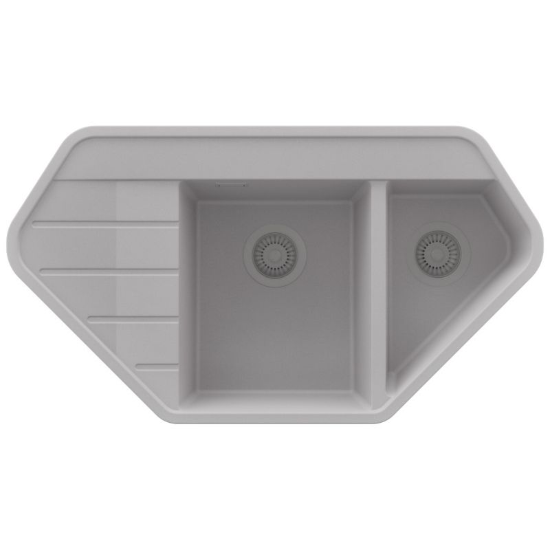 Zlewozmywak Narożny Kopenhaga Corner PRIMAGRAN Nablatowy 90x50cm do szafki od 70cm, Szary + Syfon, S008, 1 szt.