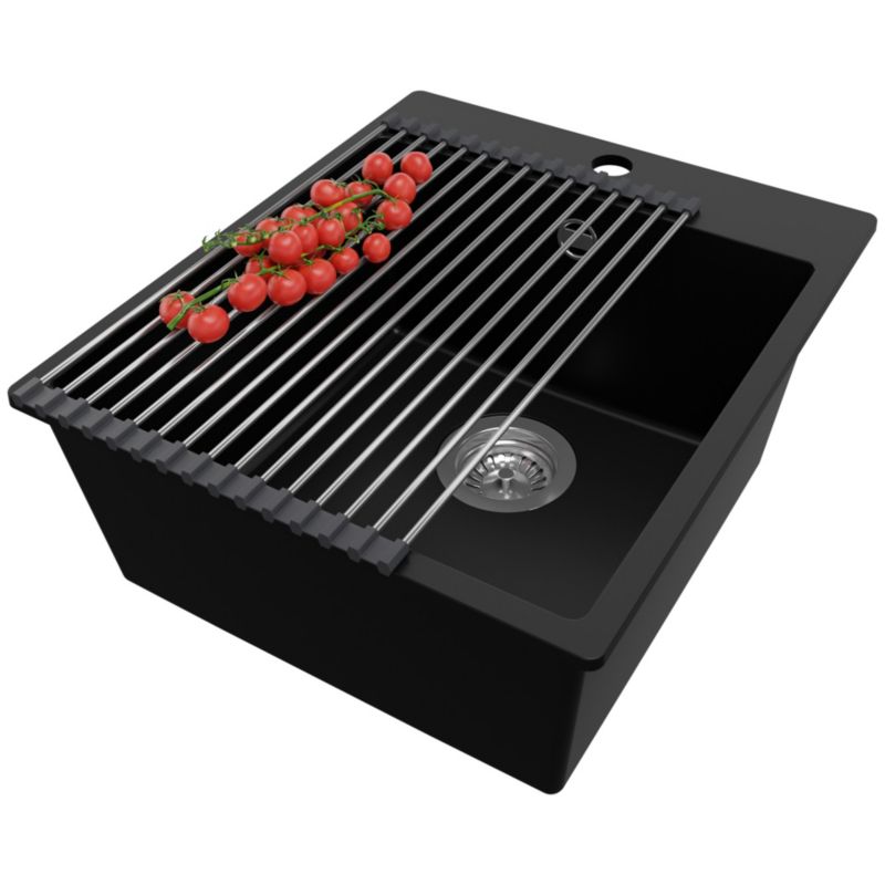 Zlewozmywak Ryga PRIMAGRAN Nablatowy 43x50cm do szafki od 45cm z Syfonem i Dodatkiem Czarny 1 szt.