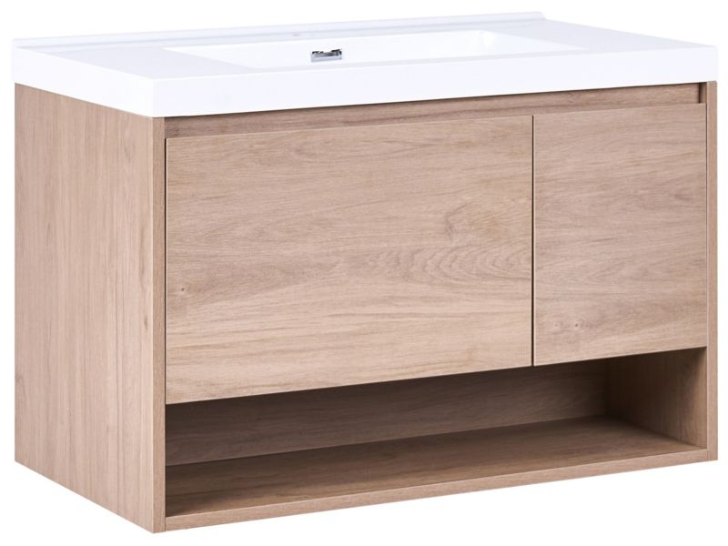 Szafka łazienkowa wisząca z umywalką Umayo 90 cm Jasnobrązowy 1 kpl