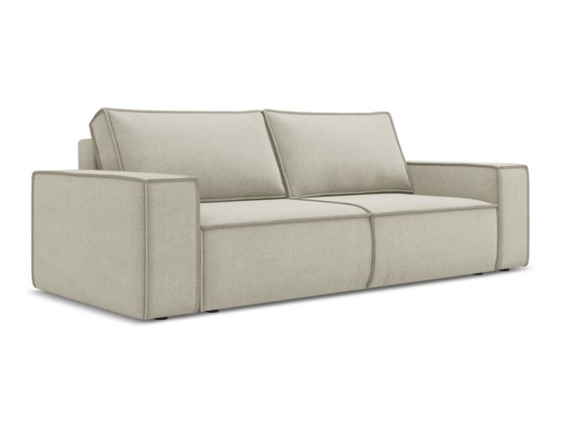 Kanapa 3-osobowa z funkcją spania LaMiaSofa LIVORNO z tkaniny strukturalnej 255x105 cm jasny beż 1 szt.