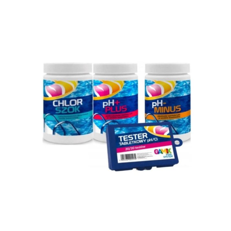 Chemia basenowa, Pool Systems, Gamix, Chlor Szok, Ph Minus, Ph Plus, Tester tabletkowy Ph, 3,5kg, 4szt.