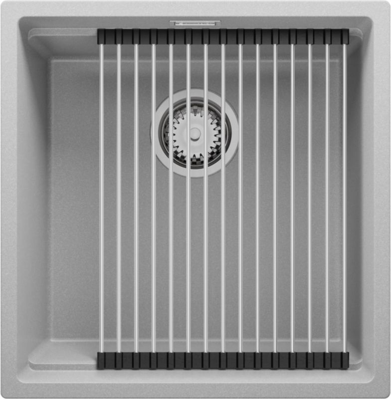 Zlewozmywak podblatowy Praga PRIMAGRAN 46x47cm do szafki od 50cm, Szary + Syfon + Zwijany ociekacz, S197, 1 szt.