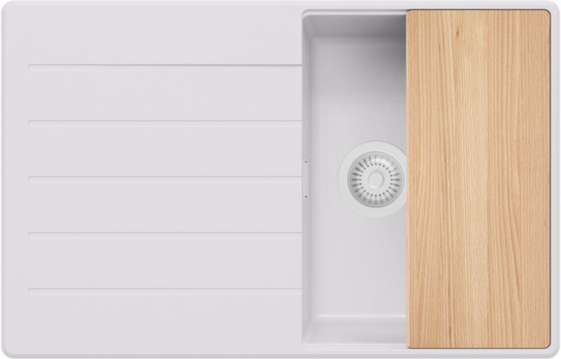 Zlewozmywak Kopenhaga PRIMAGRAN Nablatowy 78x50cm do szafki od 45cm, Cały Biały + Syfon + Deska, S346, 1 szt.