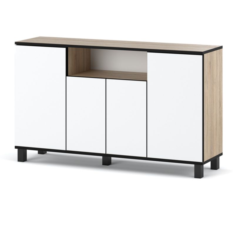 Komoda Hurtownia-Mebli 4 Drzwi Bruno 140cm Dąb Sonoma Biały Mat 140x35x80 cm 1szt.