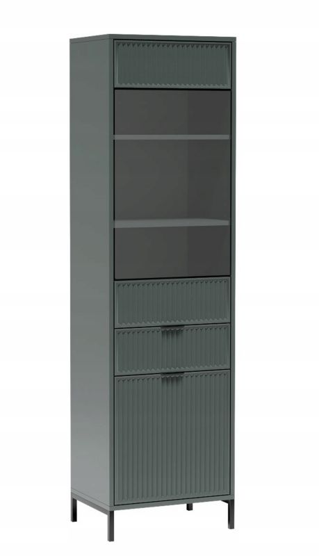 Witryna Furnidea 195 cm zielona frezowane fronty metalowe nogi LINK 1 szt.