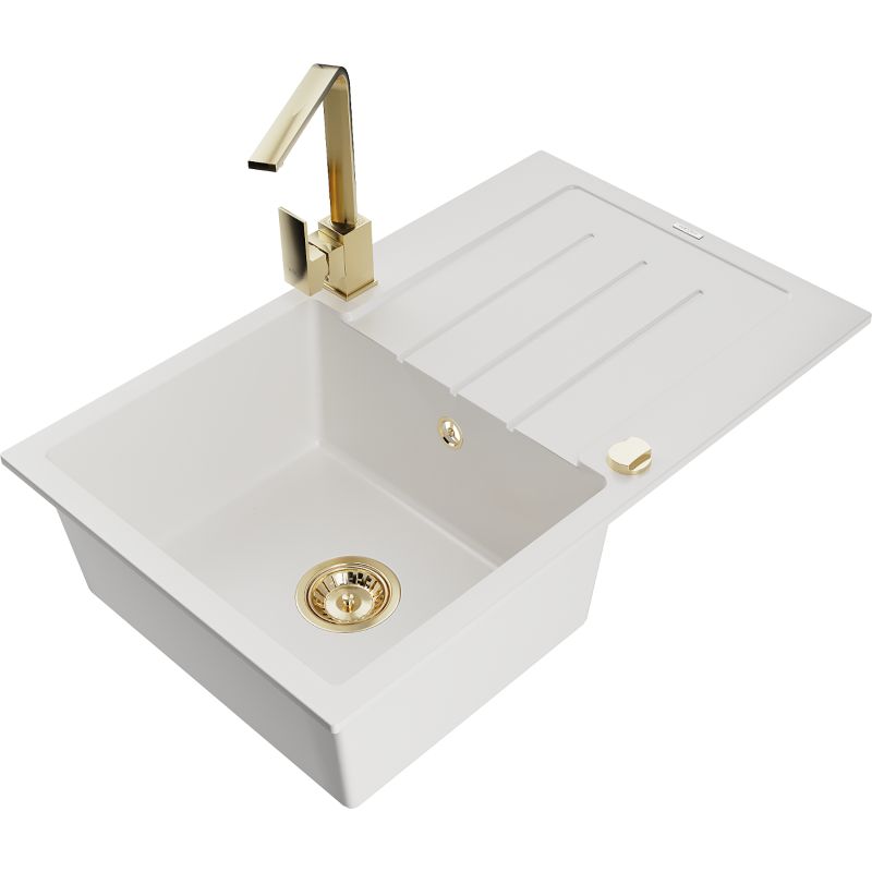 Zlewozmywak granitowy 1-komorowy Mexen Bruno z ociekaczem i baterią kuchenną Rita czarny - 6513-77-670300-70-B 1 szt.