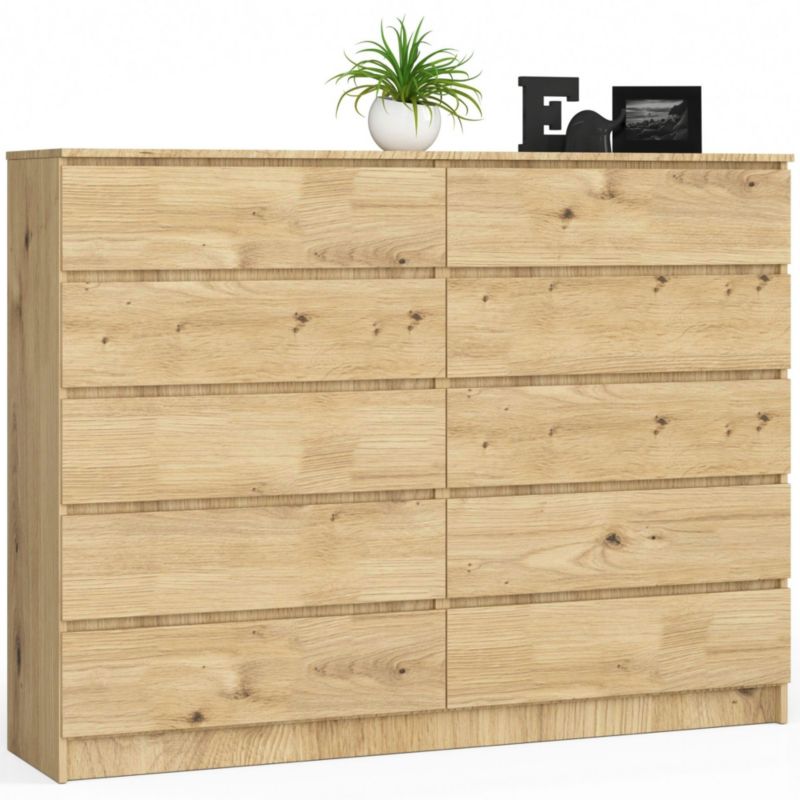 Komoda Akord K160 Dąb Artisan 160 cm 10 szuflad kolor Dąb Artisan mat 160x40x121 cm 1 szt.