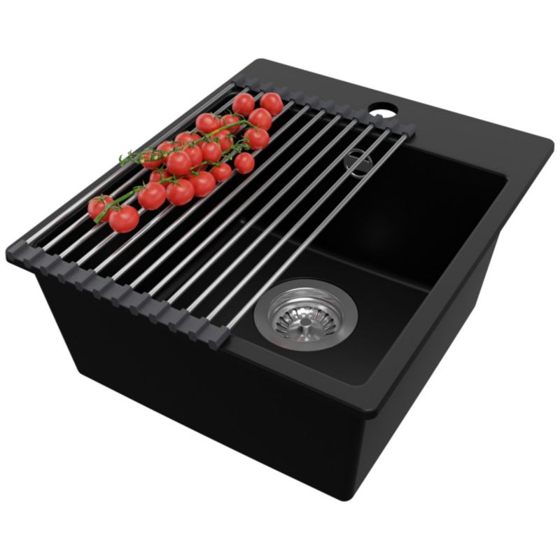 Zlewozmywak Ryga Easy PRIMAGRAN Nablatowy 38x44cm do szafki od 40cm z Syfonem i Dodatkiem Czarny 1 szt.