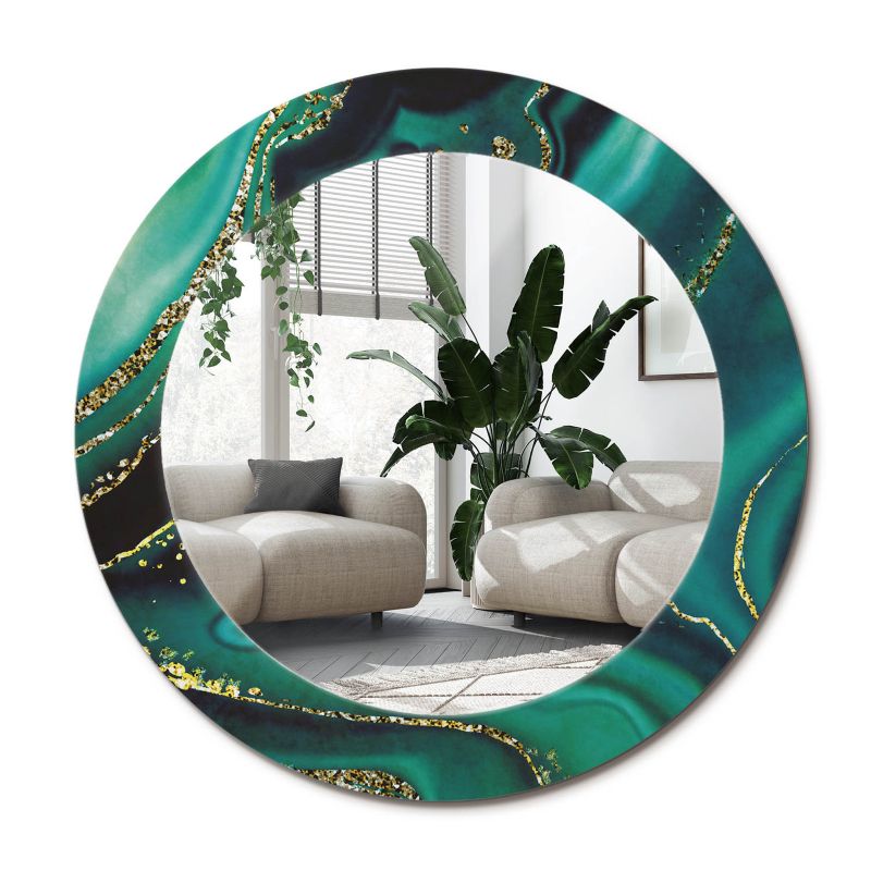Stylowe okrągłe lustro ścienne z nadrukiem Wallfluent fi90 cm Szmaragdowy marmur 1 szt.