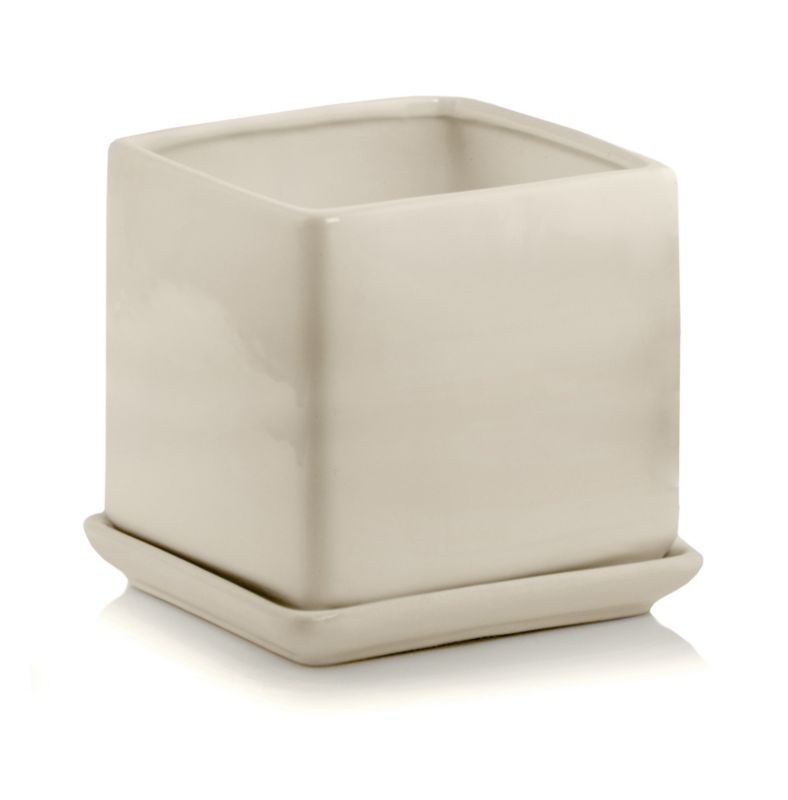 Doniczka z podstawką kwadratowa 17 cm kremowa