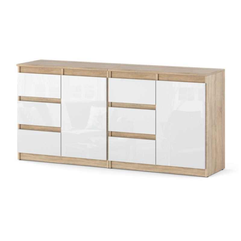 Komoda Hurtownia-Mebli Szuflady 6 Agna Mini 160cm Dąb Sonoma Biały Połysk 160x35x75 cm 1szt.