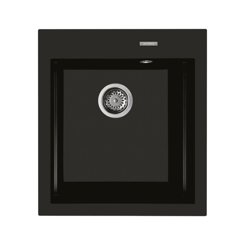 Zlewozmywak granitowy Oltens Gravan 51,5x47 cm czarny mat z syfonem 1 szt.