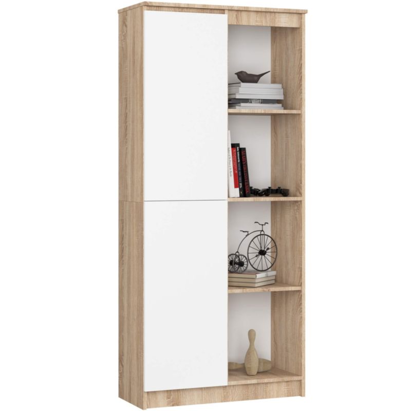 Regał Akord R80 Dąb Sonoma 80 cm 1 drzwi kolor Biały mat 8 półek 80x35x180 cm 1 szt.