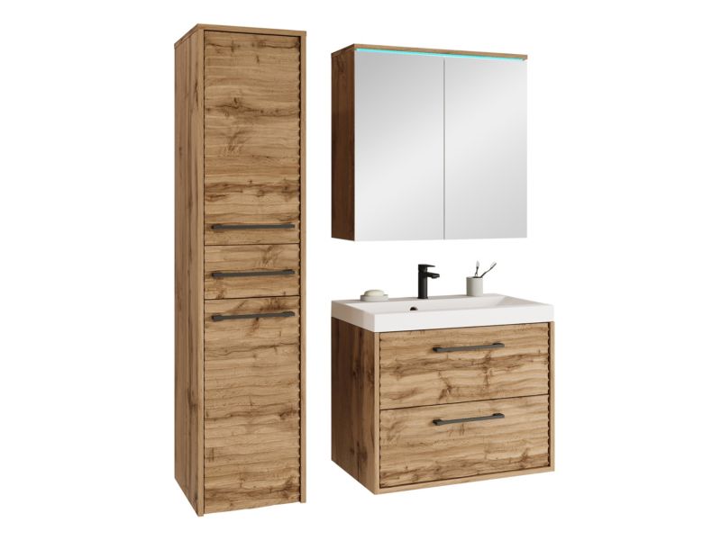 Meble łazienkowe MIRJAN 24 Canavas I z oświetleniem LED RGB - kolorowe wotan/wotan Fala 1 kpl.