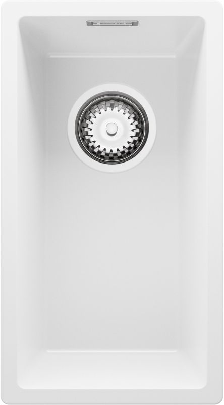 Zlewozmywak Londyn Slim PRIMAGRAN Nablatowy 26x47cm do szafki od 30cm, Biały + Syfon, S002, 1 szt.