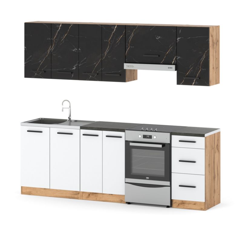 Zestaw Kuchenny Hurtownia-Mebli Z Blatem Kuchnia Mokka 240cm Dąb Wotan San Sebastian/Biały Mat 240x47x145 cm 1szt.