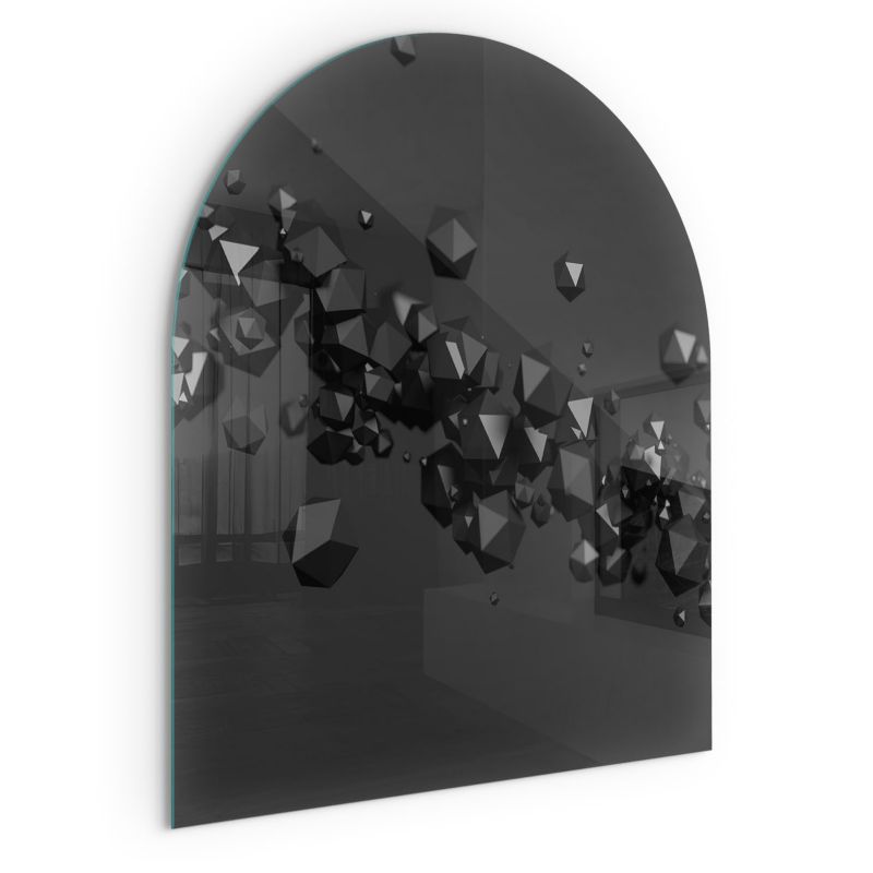 Szklana Podkładka Pod Kominek Półowalny Wallfluent 80x70 cm Abstrakcyjne bryłowe formy 1 szt.