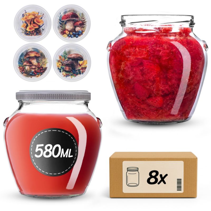 Słoiki na przetwory 580ml + wieczka "Mix grzybów" 82mm 8szt.