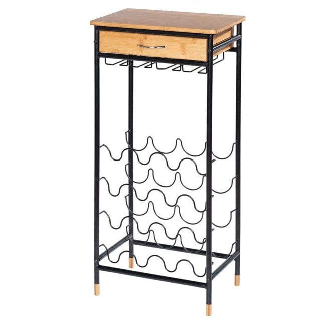 Stojak na butelki Wenko Loft bambusowy brązowo-czarny z szufladą 16 butelek 1 szt.