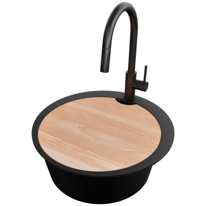 Zlewozmywak Granitowy Okrągły Piza Max PRIMAGRAN Nablatowy 53x53cm, Czarny + Bateria + Syfon + Akcesorium, S053, 1 szt.