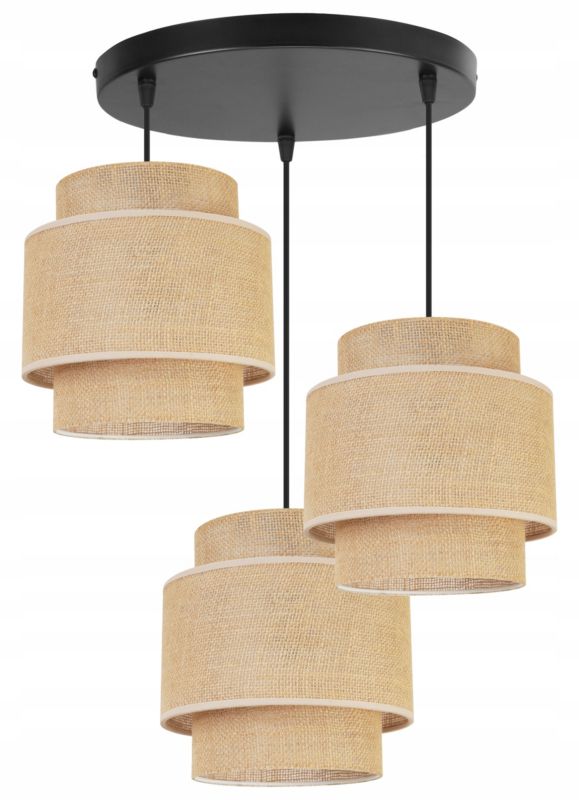 Lampa sufitowa wisząca Light Home LH Boho Juta 3x E27 60W okrągły czarny/naturalny 1szt.
