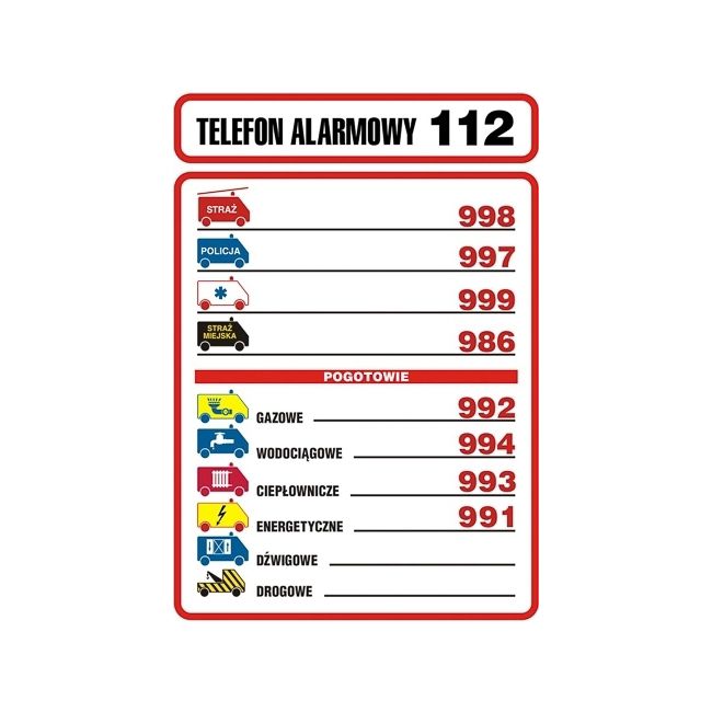 Tablica telefony alarmowe