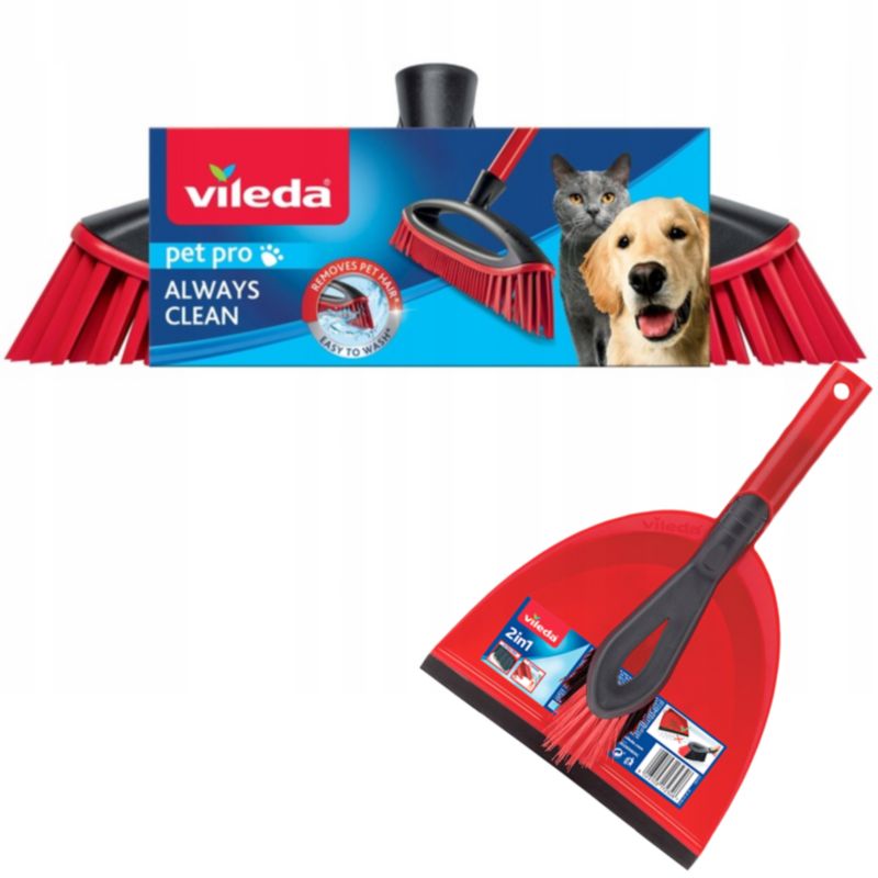Zestaw Szczotka do sierści szufelka ze zmiotką VILEDA 130cm czerwona 1szt.