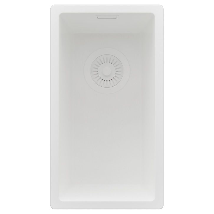 Zlewozmywak podblatowy Londyn PRIMAGRAN 26x47cm do szafki od 30cm, Cały Biały + Syfon, S007, 1 szt.