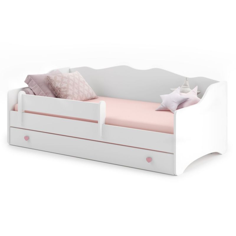 Łóżko dziecięce EMMA WHITE 180x80 z materacem - Białe / Różowe uchwyty 1szt.