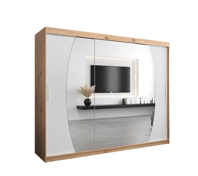 Szafa przesuwna Garderoba Abiks ELYPSE 250 dąb artisan + biały mat 1 szt.