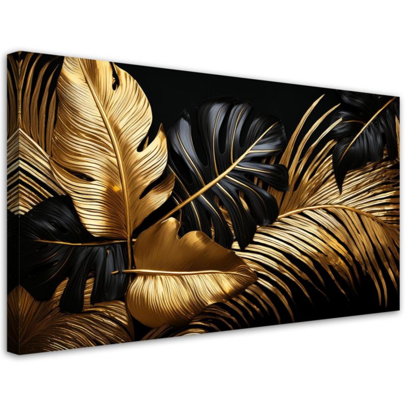 Obraz na płótnie Feeby Złoto Czarne Liscie Palmy Monstery 80x40cm 1szt