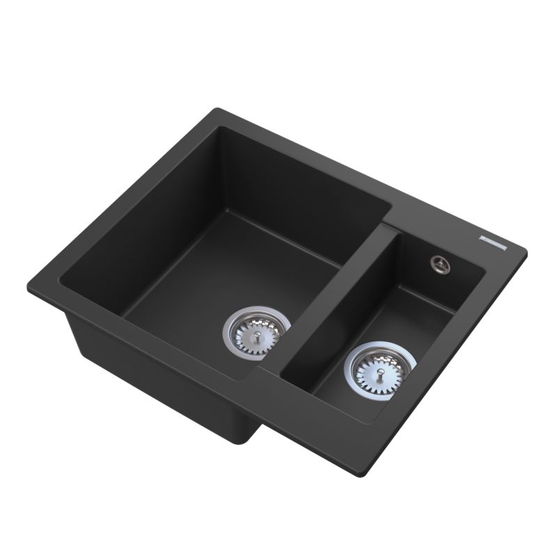 Zlewozmywak Granitowy Granitan Kos Czarny Półtorakomorowy Do Kuchni Zestaw Zlew Syfon 1 kpl.
