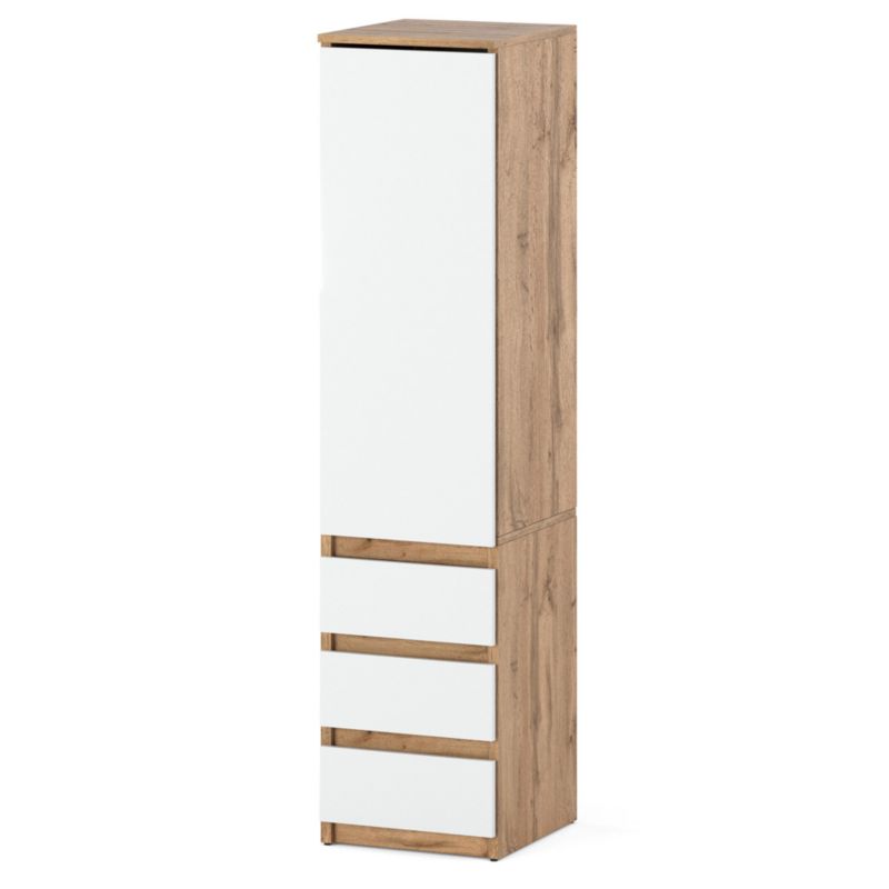 Szafa Hurtownia-Mebli Szuflady 3 Posti 40 3sz 40cm Dąb Wotan Biały Mat 40x50x180 cm 1szt.