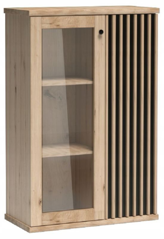 Szafa witryna Furnidea 86 cm dąb artisan czarny lamelowa CALI z nóżkami 10 cm 1 szt.